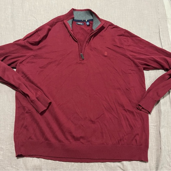 Izod Men's Burgundy Quarter Zip-Up Sweater Size XXL Classic Americana Golf - Picture 2 of 6